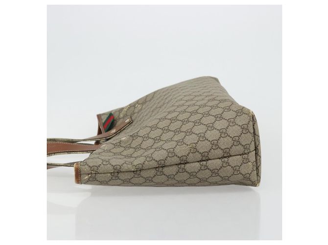 Borsa tote Gucci GG Supreme Web Sherry Line in PVC beige e oro 211134 Auth BA12361 D'oro - vista 5