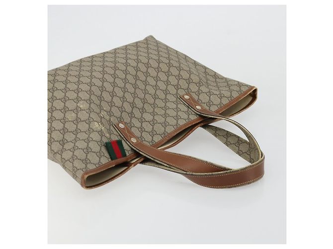 Borsa tote Gucci GG Supreme Web Sherry Line in PVC beige e oro 211134 Auth BA12361 D'oro - vista 6