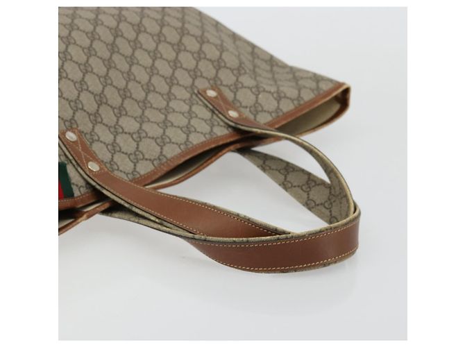 Borsa tote Gucci GG Supreme Web Sherry Line in PVC beige e oro 211134 Auth BA12361 D'oro - vista 7