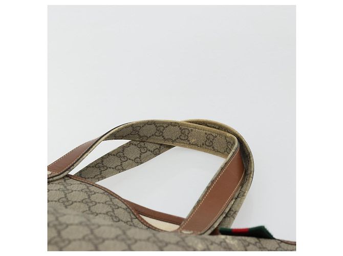 Borsa tote Gucci GG Supreme Web Sherry Line in PVC beige e oro 211134 Auth BA12361 D'oro - vista 8