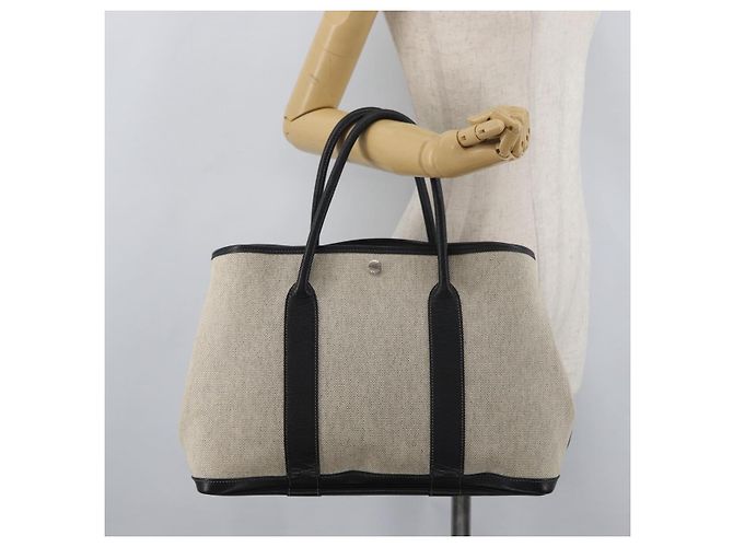 Hermès HERMES Borsa a Mano Garden Party PM Tela Beige Argento Auth bs34986V - vista 20