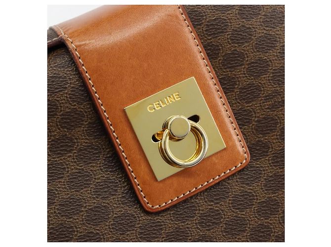 Céline Borsa a mano in tela Macadam CELINE in pelle PVC marrone oro Auth 177206A D'oro - vista 15