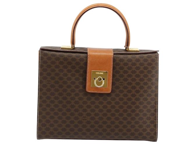 Céline Borsa a mano in tela Macadam CELINE in pelle PVC marrone oro Auth 177206A D'oro - vista 2