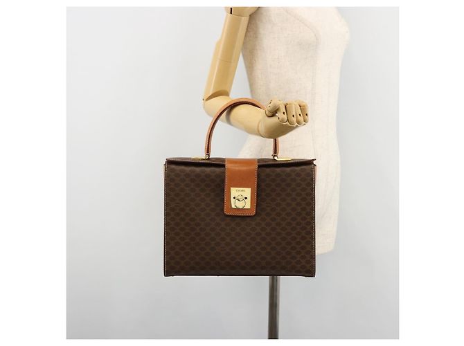 Céline Borsa a mano in tela Macadam CELINE in pelle PVC marrone oro Auth 177206A D'oro - vista 24
