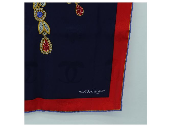 Sciarpa CARTIER Setà Rossa Blu Marina Auth am11465V Rosso Blu navy - vista 10