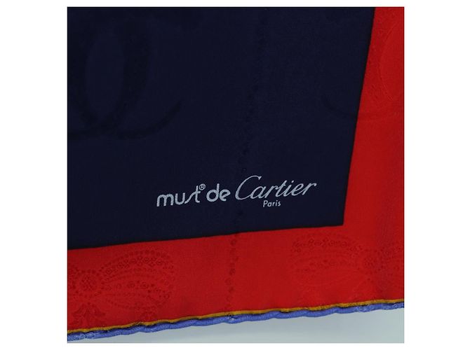 Sciarpa CARTIER Setà Rossa Blu Marina Auth am11465V Rosso Blu navy - vista 11