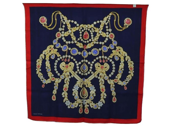 Sciarpa CARTIER Setà Rossa Blu Marina Auth am11465V Rosso Blu navy - vista 12