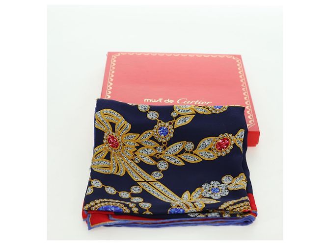 Sciarpa CARTIER Setà Rossa Blu Marina Auth am11465V Rosso Blu navy - vista 15