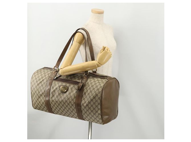 Padlock Gucci Borsa Boston GG Supreme in PVC Beige Oro Auth 175348 D'oro - vista 23