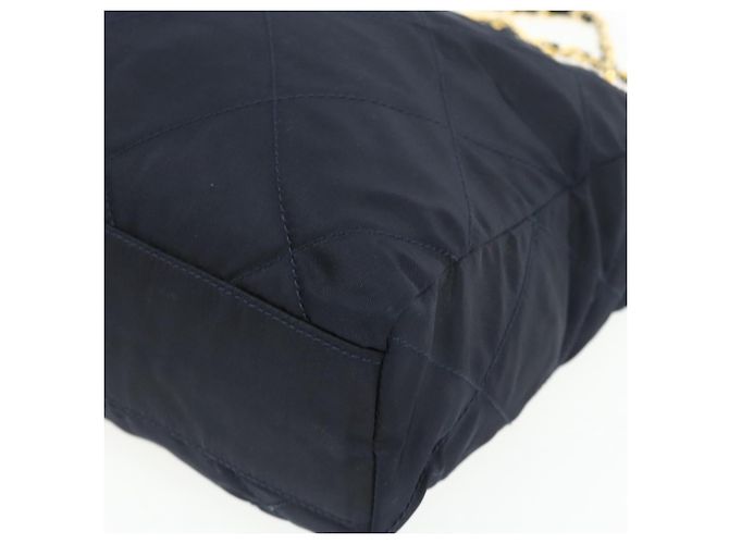 Tote Sac à main en nylon PRADA avec chaîne, bleu marine, doré, authentique 177788 - vue 10