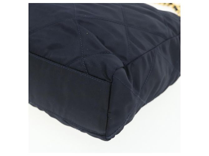 Tote Sac à main en nylon PRADA avec chaîne, bleu marine, doré, authentique 177788 - vue 12