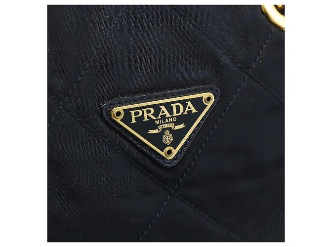 Tote Sac à main en nylon PRADA avec chaîne, bleu marine, doré, authentique 177788 - vue 14