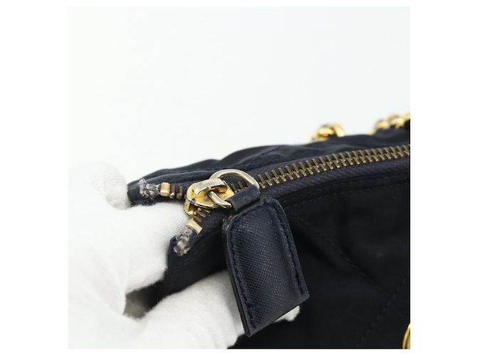 Tote Sac à main en nylon PRADA avec chaîne, bleu marine, doré, authentique 177788 - vue 16