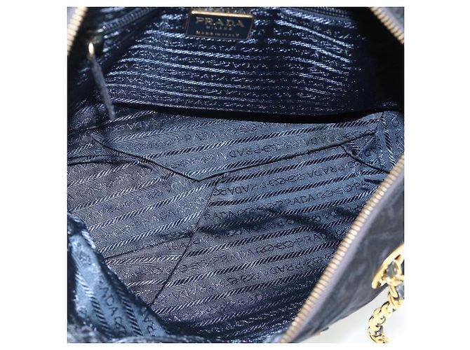 Tote Sac à main en nylon PRADA avec chaîne, bleu marine, doré, authentique 177788 - vue 18