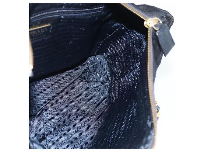 Tote Sac à main en nylon PRADA avec chaîne, bleu marine, doré, authentique 177788 - vue 19