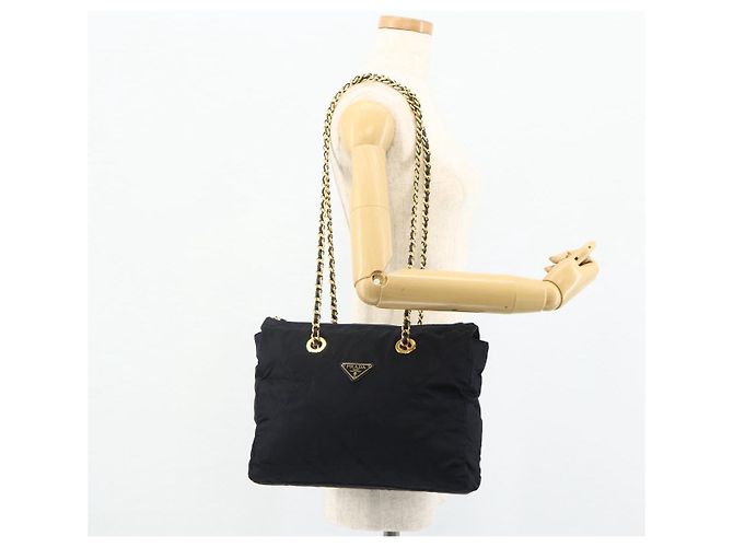 Tote Sac à main en nylon PRADA avec chaîne, bleu marine, doré, authentique 177788 - vue 24