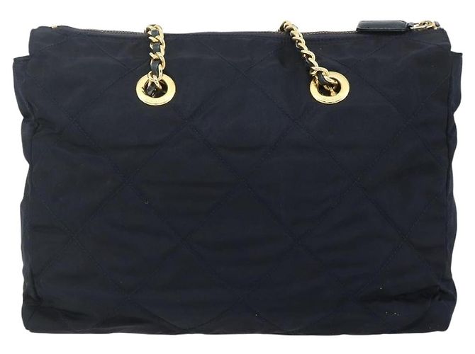 Tote Sac à main en nylon PRADA avec chaîne, bleu marine, doré, authentique 177788 - vue 3
