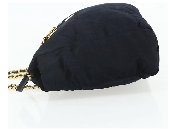 Tote Sac à main en nylon PRADA avec chaîne, bleu marine, doré, authentique 177788 - vue 4