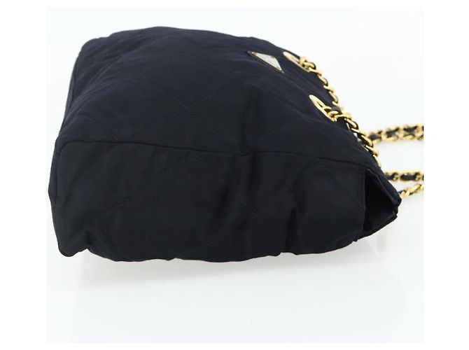 Tote Sac à main en nylon PRADA avec chaîne, bleu marine, doré, authentique 177788 - vue 5