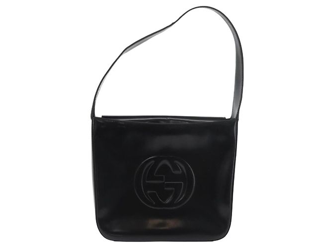 Borsa a spalla GUCCI Soho in pelle verniciata nera argento 000 0506 Auth 178524 - vista 2