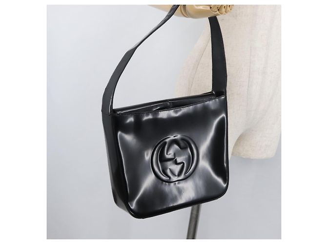Borsa a spalla GUCCI Soho in pelle verniciata nera argento 000 0506 Auth 178524 - vista 21
