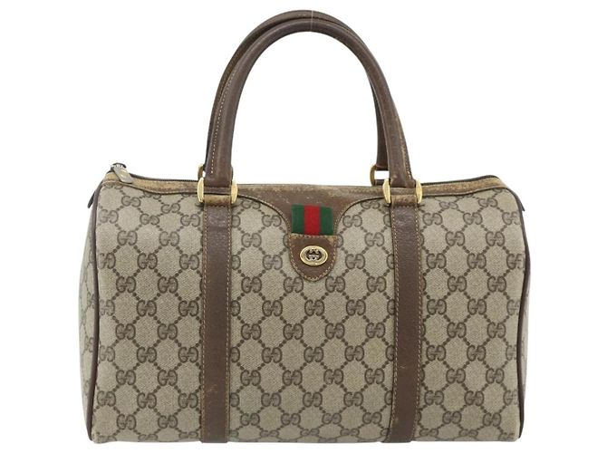 Borsa Boston in PVC beige e rosso della linea Sherry GG Supreme di GUCCI 40 02 007 Auth 178058 - vista 2