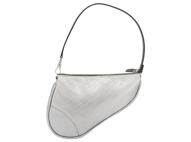 Christian Dior Trotter Canvas Saddle Accessory Pouch PVC Silver Auth ep13915A Silvery - view 2