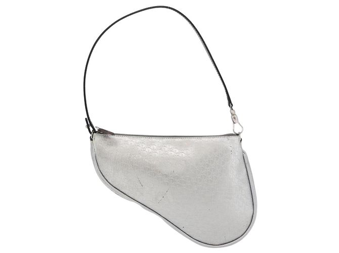Christian Dior Trotter Canvas Saddle Accessory Pouch PVC Silver Auth ep13915A Silvery - view 3
