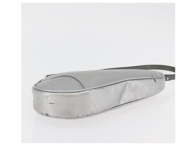 Christian Dior Trotter Canvas Saddle Accessory Pouch PVC Silver Auth ep13915A Silvery - view 9
