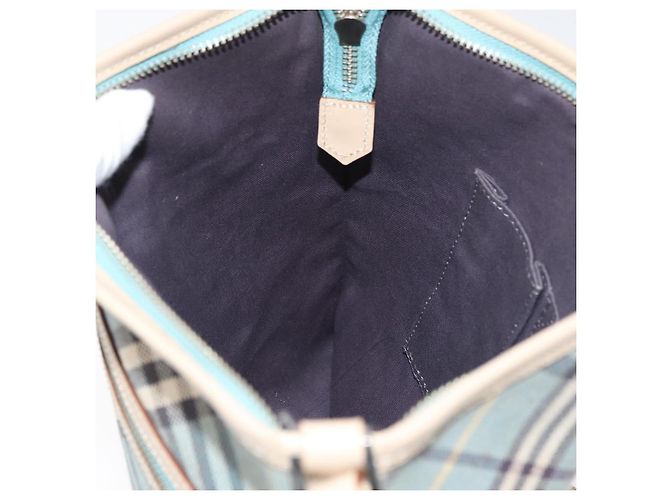 Borsa a Spalla Burberry Nova Check Blue Label in Tela Azzurra Chiara Argento Autentica 179010 Blu chiaro - vista 20