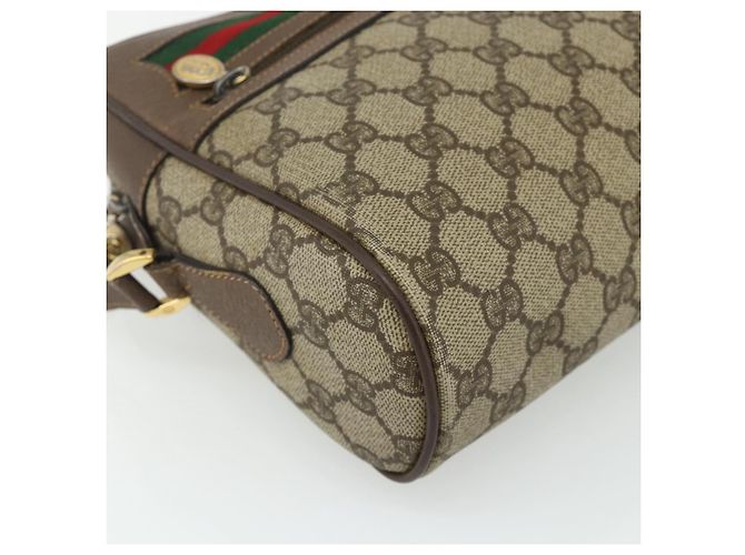 Borsa a Spalla GUCCI GG Supreme Web Sherry Line PVC Beige Oro Auth 177704 D'oro - vista 11