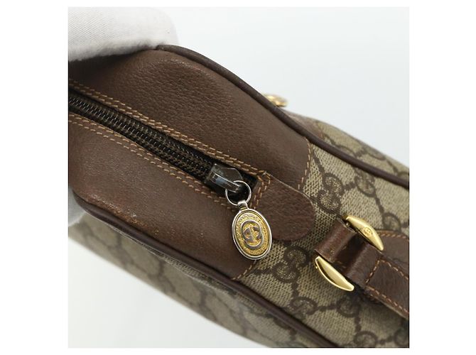 Borsa a Spalla GUCCI GG Supreme Web Sherry Line PVC Beige Oro Auth 177704 D'oro - vista 14