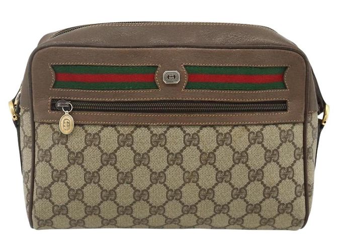 Borsa a Spalla GUCCI GG Supreme Web Sherry Line PVC Beige Oro Auth 177704 D'oro - vista 2