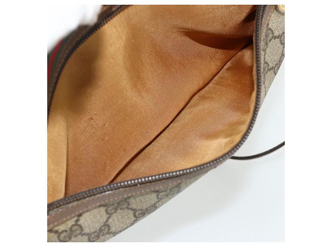 Borsa a Spalla GUCCI GG Supreme Web Sherry Line PVC Beige Oro Auth 177704 D'oro - vista 22