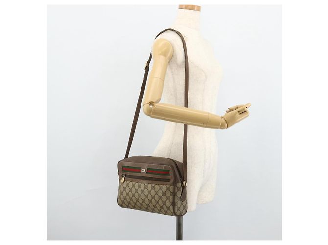 Borsa a Spalla GUCCI GG Supreme Web Sherry Line PVC Beige Oro Auth 177704 D'oro - vista 24
