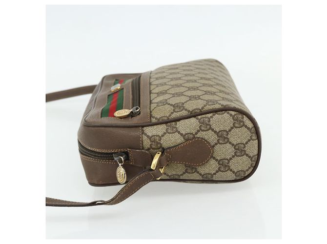 Borsa a Spalla GUCCI GG Supreme Web Sherry Line PVC Beige Oro Auth 177704 D'oro - vista 4