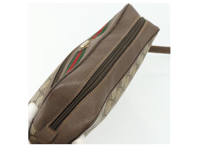 Borsa a Spalla GUCCI GG Supreme Web Sherry Line PVC Beige Oro Auth 177704 D'oro - vista 6