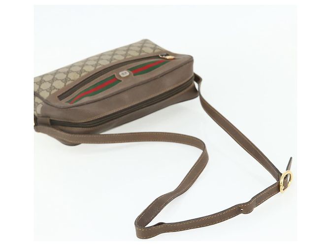 Borsa a Spalla GUCCI GG Supreme Web Sherry Line PVC Beige Oro Auth 177704 D'oro - vista 7