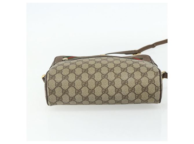 Borsa a Spalla GUCCI GG Supreme Web Sherry Line PVC Beige Oro Auth 177704 D'oro - vista 9