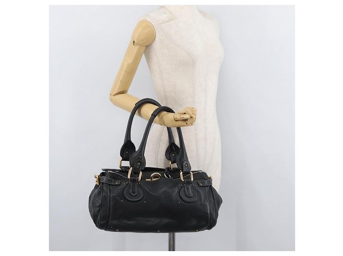 Chloé Borsa a mano Chloe Paddington in pelle nera argento oro Auth 178515A Nero D'oro - vista 25
