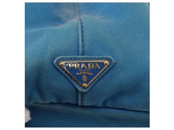 PRADA Canapa MM Borsa a mano in tela azzurro chiaro oro Auth 178585 D'oro Blu chiaro - vista 14