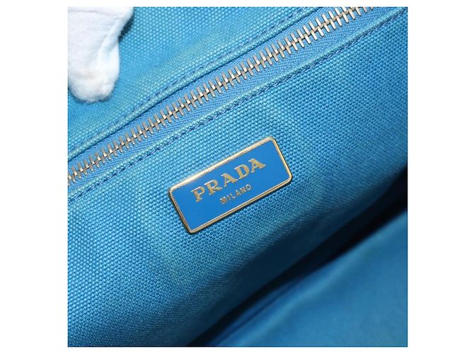 PRADA Canapa MM Borsa a mano in tela azzurro chiaro oro Auth 178585 D'oro Blu chiaro - vista 15