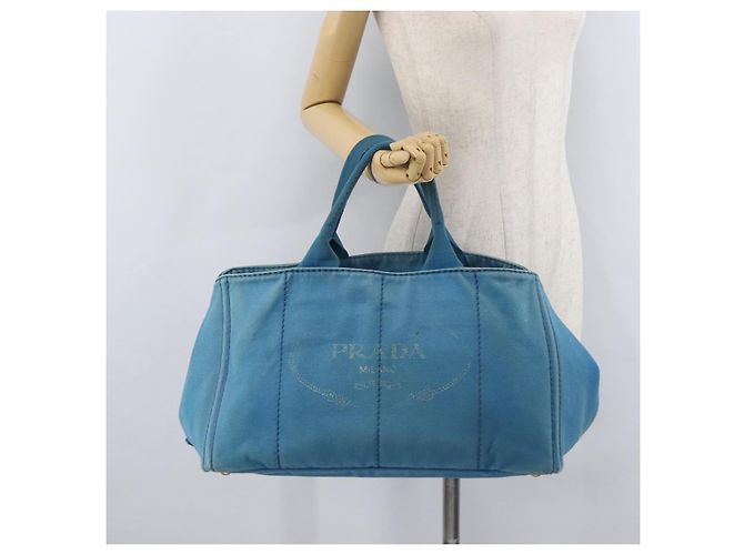 PRADA Canapa MM Borsa a mano in tela azzurro chiaro oro Auth 178585 D'oro Blu chiaro - vista 24