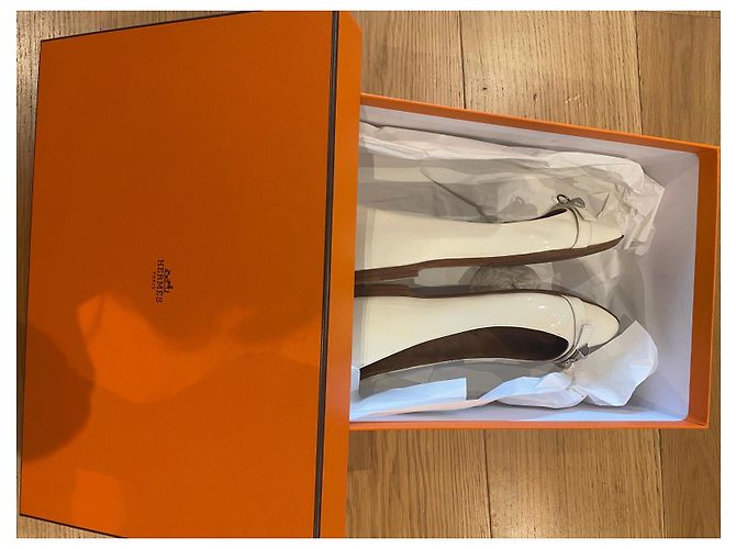 Bailarinas Hermès cuero charol blanco - vista 10