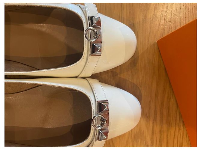 Bailarinas Hermès cuero charol blanco - vista 12
