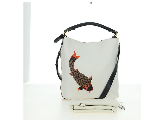 Bolsa de Ombro LOEWE em Couro 2 em 1 Branco Ouro Auth 177982SM Dourado - vista 12