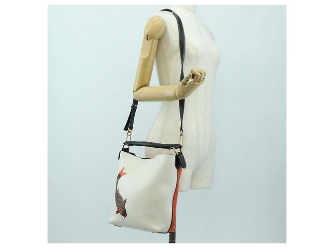 Bolsa de Ombro LOEWE em Couro 2 em 1 Branco Ouro Auth 177982SM Dourado - vista 26