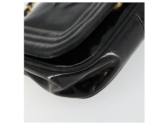 CHANEL COCO Borsa a Spalla Mark Chain Pelle Verniciata Nera Oro CC Auth 177993 Nero D'oro - vista 11