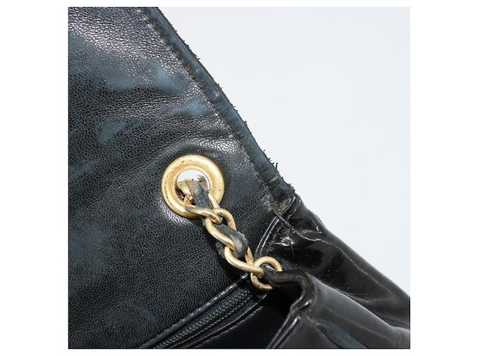 CHANEL COCO Borsa a Spalla Mark Chain Pelle Verniciata Nera Oro CC Auth 177993 Nero D'oro - vista 15