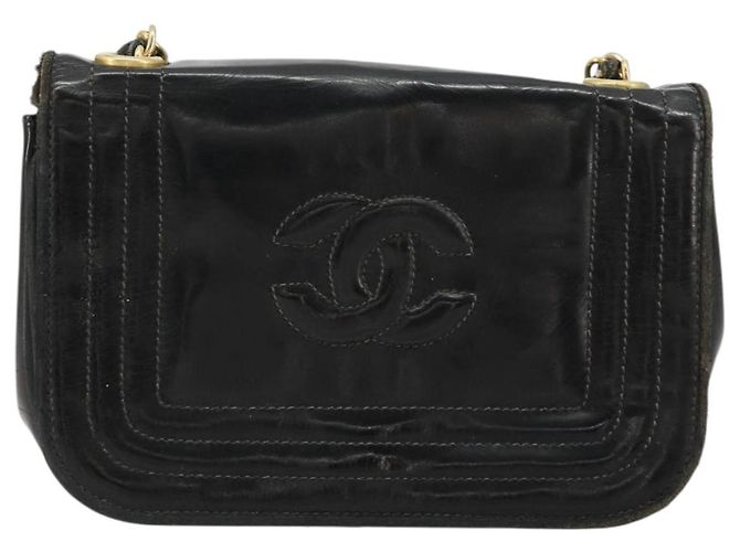 CHANEL COCO Borsa a Spalla Mark Chain Pelle Verniciata Nera Oro CC Auth 177993 Nero D'oro - vista 2